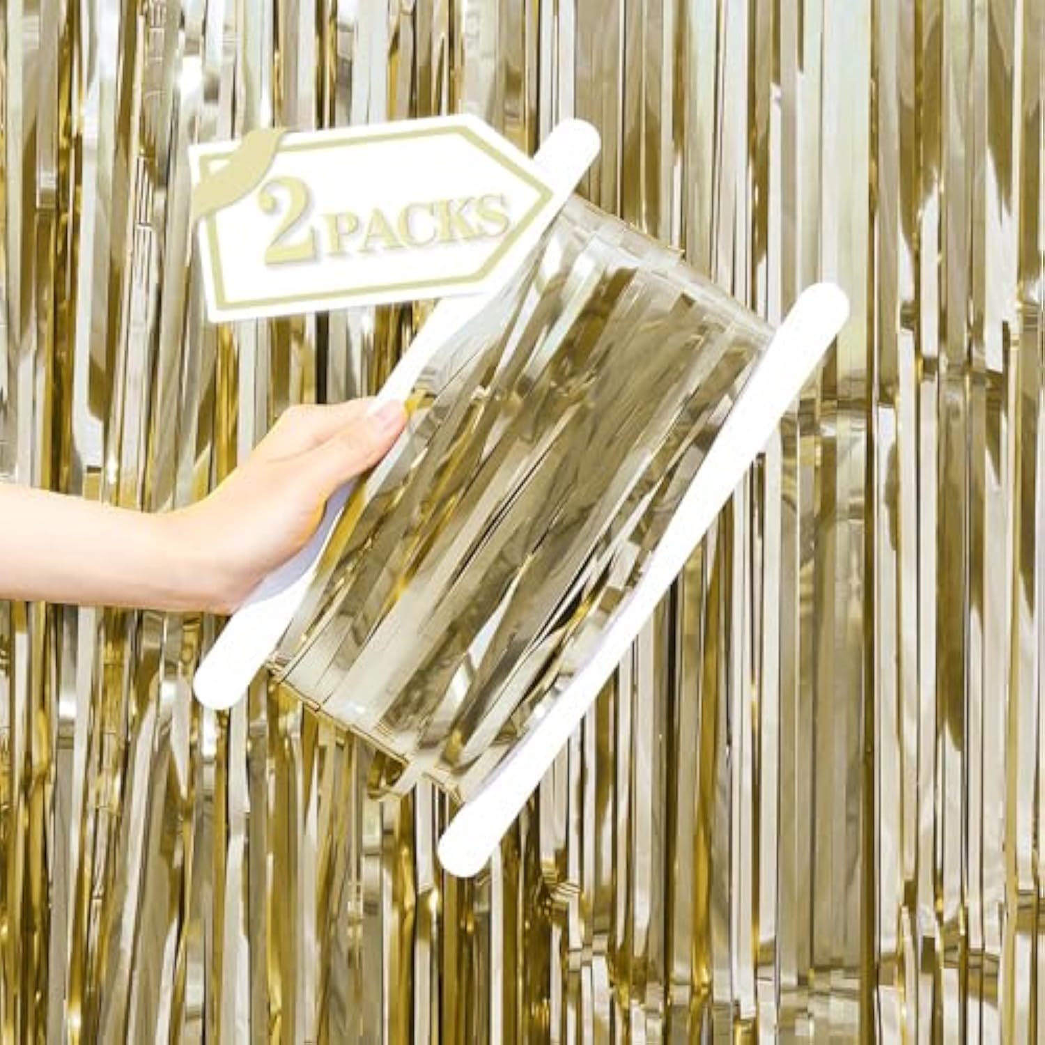 2-Pack Champagne Gold Foil Fringe Curtains 3.28x6.56 ft for Party and Photo Booth
