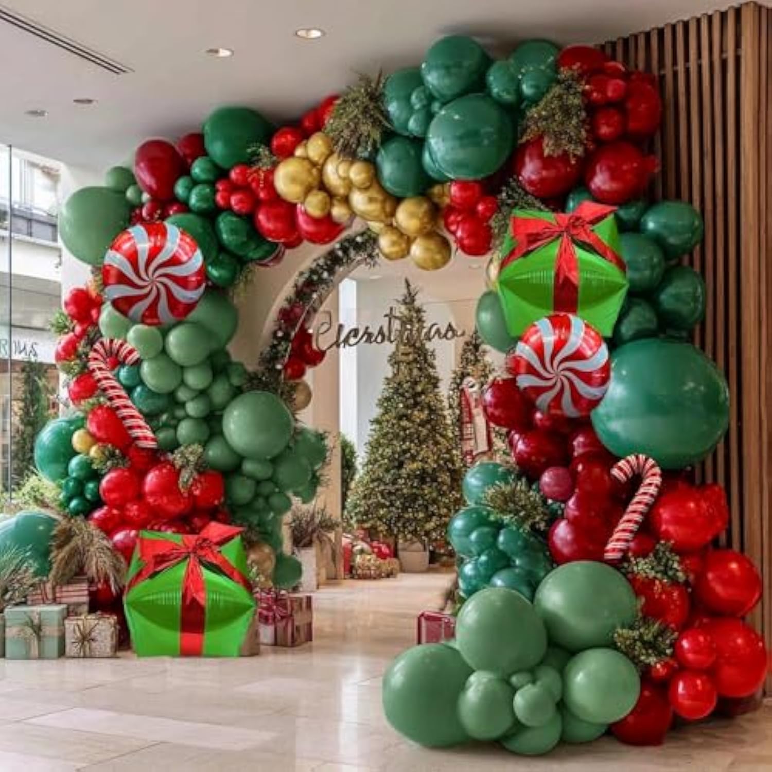 Green And Red Christmas Balloons Double Stuffed Pearl Dark Red Green Gold Balloon Garland Arch Kit Candy Cane Box Balloons For Happy Christmas Holiday New Year Birthday Party Decorations