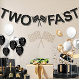 Two Fast Birthday Banner — Racing Theme with Checkered Flags & Party Decor