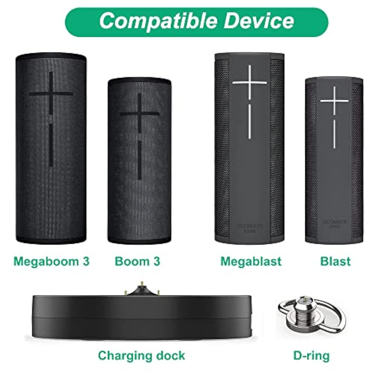 Charging Dock For Ultimate Ears Ue Boom 3/Megaboom 3/Blast/Megablast, Charger Cradle Mount Stand Base Station With Extra Usb Port, Usb Cable (Black)