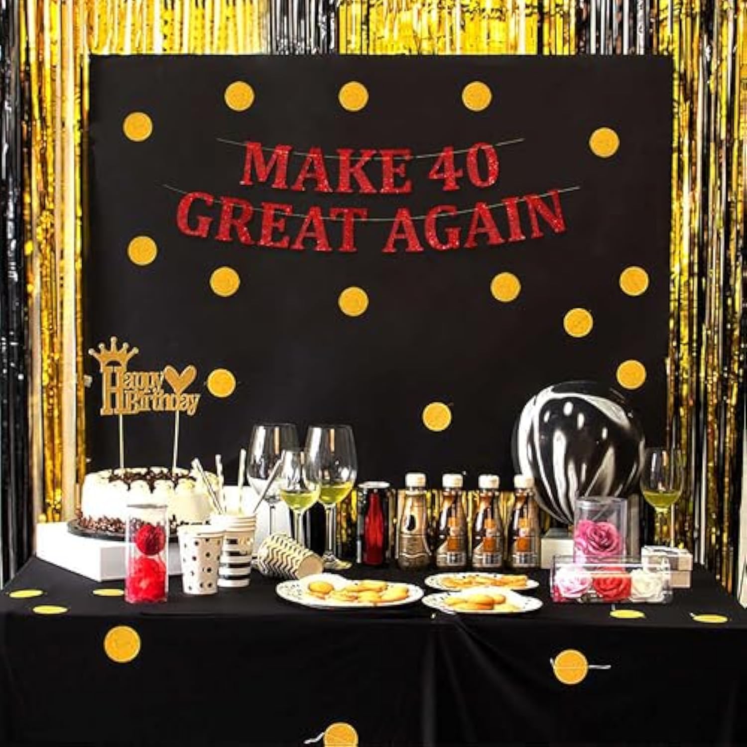 Glitter Banner Maga 40 Bday Funny 40Th Birthday Party Red Banner - Happy 40Th Wedding Anniversary Decorations - Milestone Birthday Party Decorations