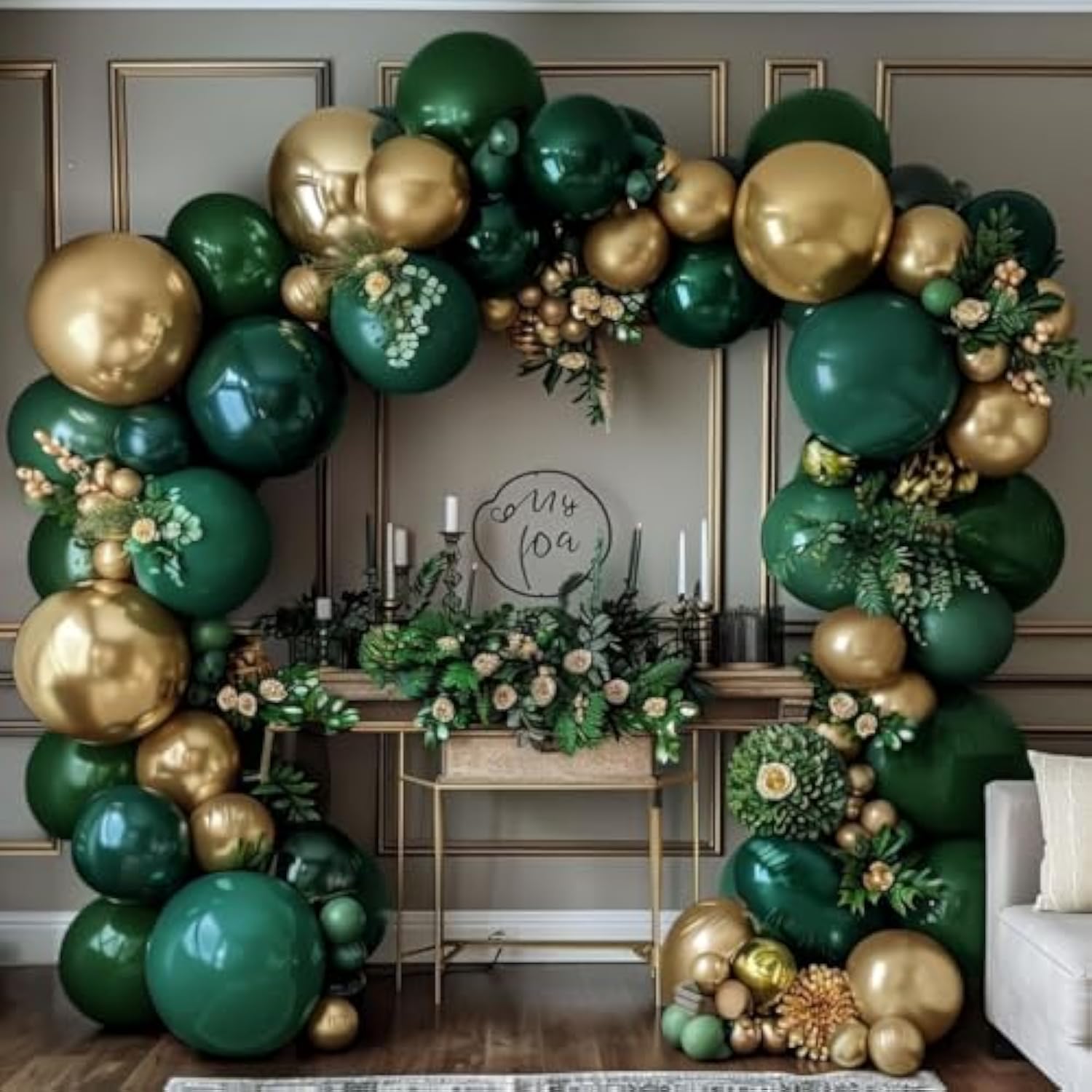 Emerald Green & Gold Balloon Garland Kit – Double Stuffed Arch for Birthday, Wedding, Party Decor