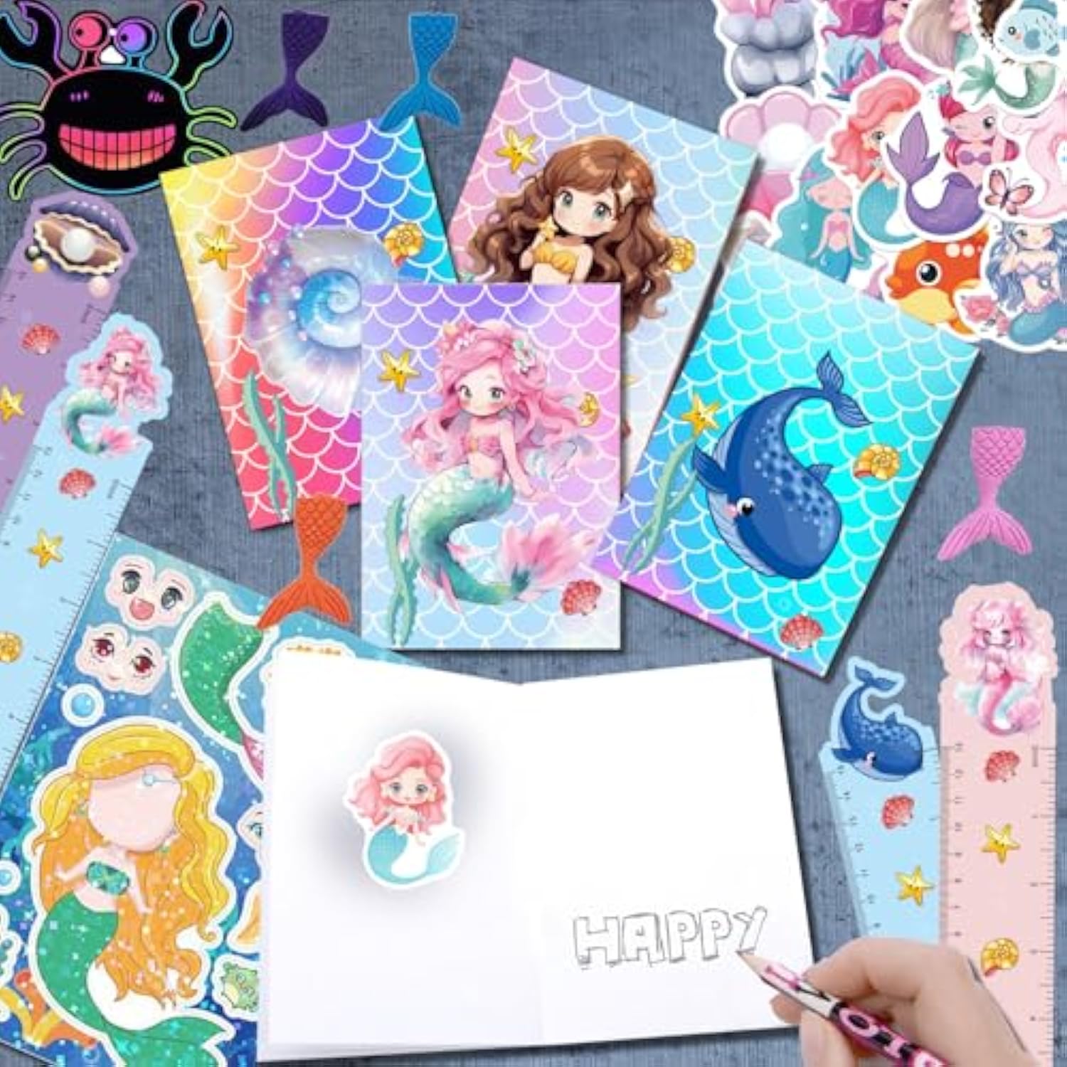 146Pcs Mermaid Party Favors 12 Pack Birthday Party Supplies, Little Mermaid Stationery Set Baby Shower Goodie Bag Stuffers Classroom Rewards For Kids Pinata Fillers