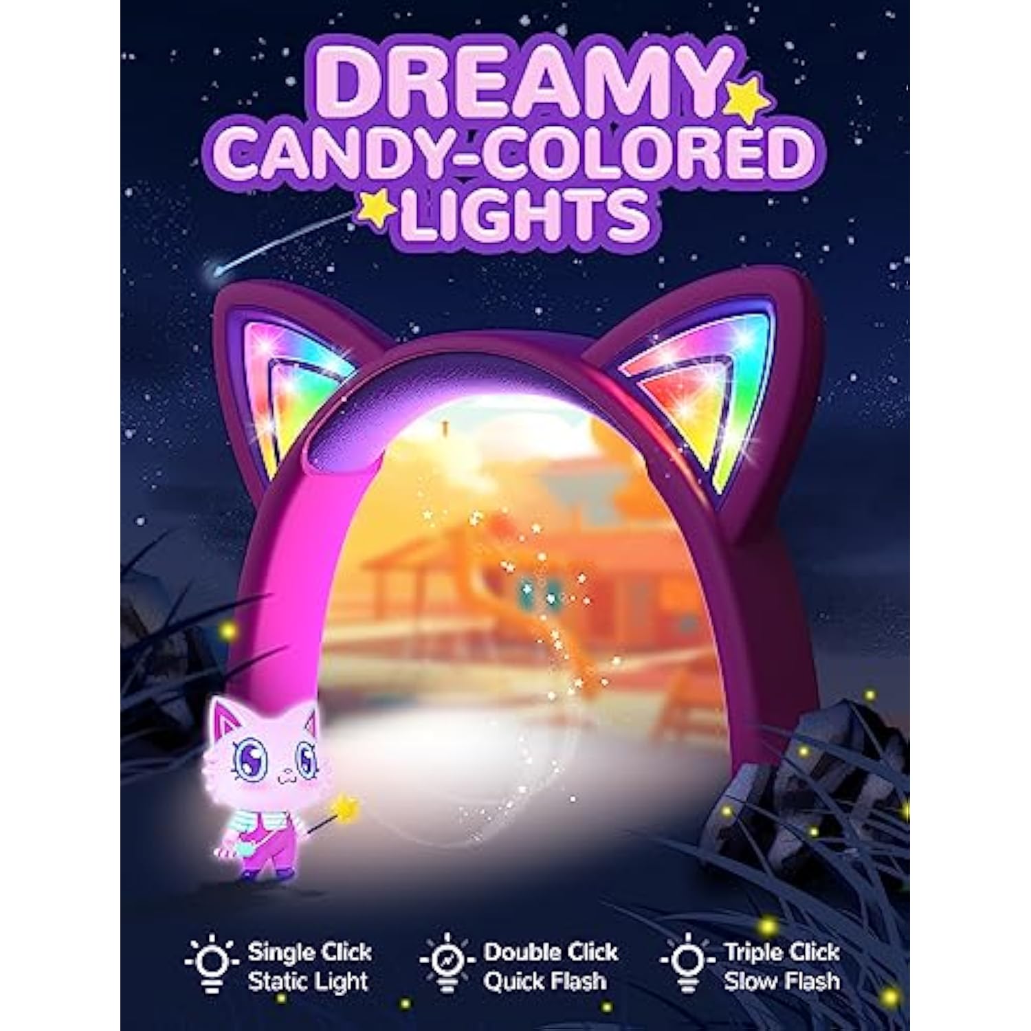 iClever Kids Headphones Cat Ear, LED Light Up, 85dBA Safe Volume, Stereo Sound
