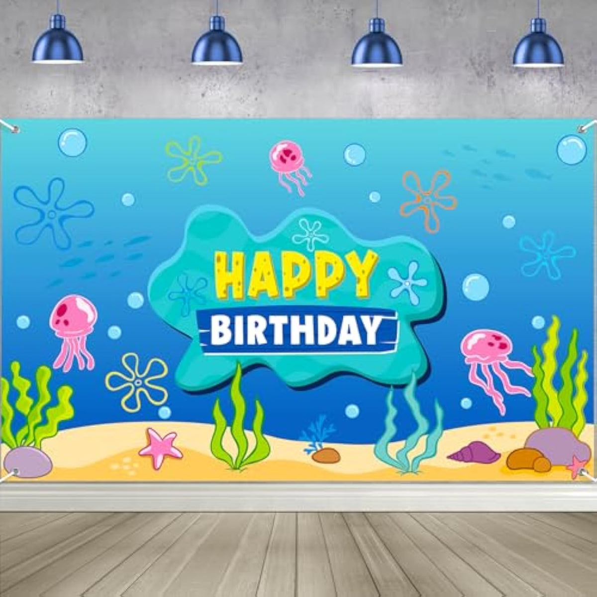 Under the Sea Birthday Banner Backdrop 73x43 Inch for Party or Photo Decor