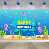 Under the Sea Birthday Banner Backdrop 73x43 Inch for Party or Photo Decor