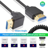 90 Degree Hdmi 2.1 Male To Male Coiled Cable 8K, Extreme Thin Down Angled Hdmi