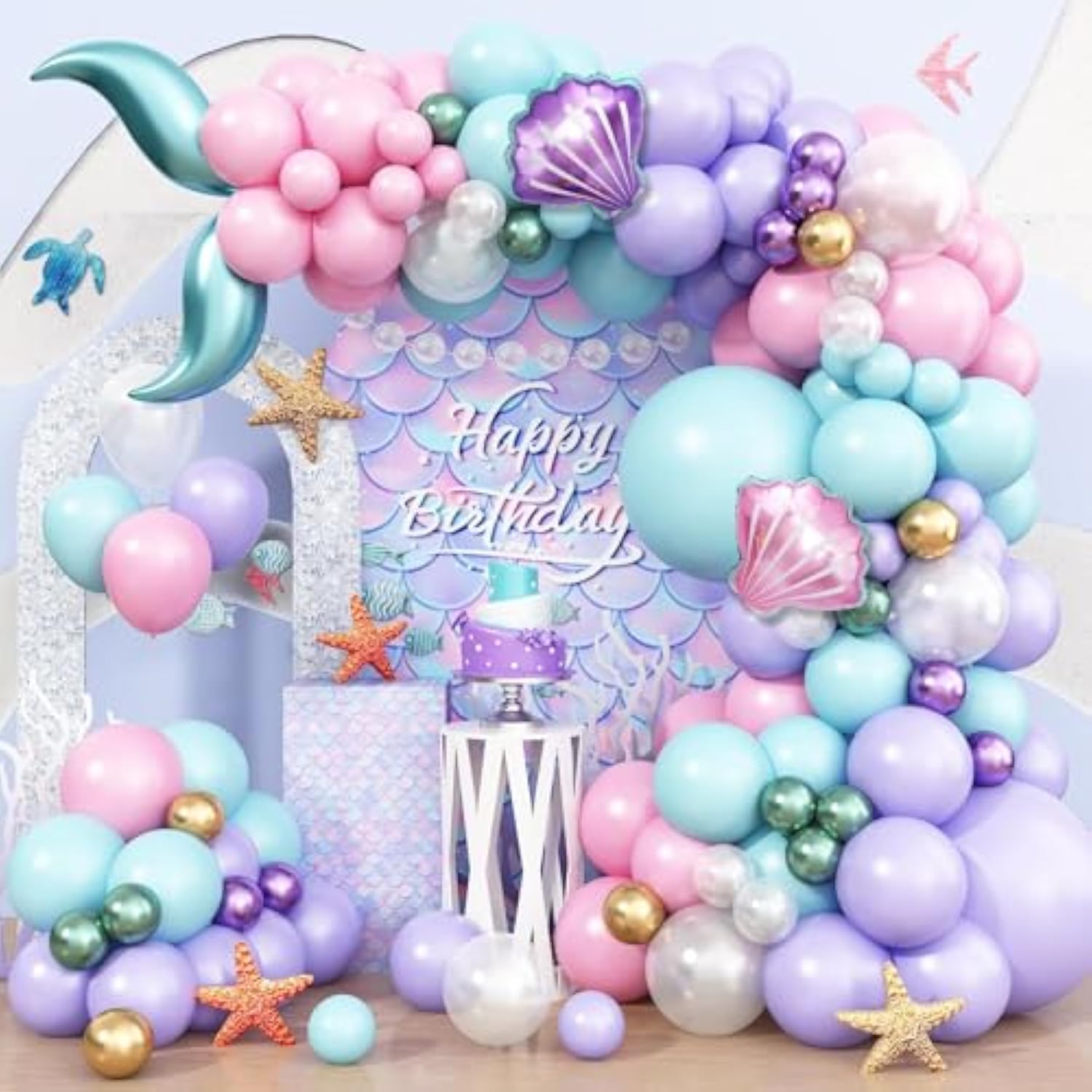Mermaid Balloon Arch Kit - Pastel Party Decorations for Ocean Theme Birthday Celebrations