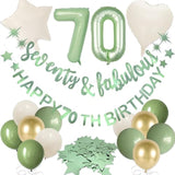 Sage Green 70th Birthday Banner and Foil Balloon Party Decor