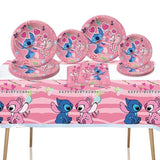 41Pcs Pink Stitch Party Set – 20 Plates, 20 Napkins & 1 Tablecover. Perfect For Stitch-Themed Birthdays! Features Cute Pink Stitch Prints, Durable Plates, And Easy Cleanup. Ideal For Kids’ Parties!