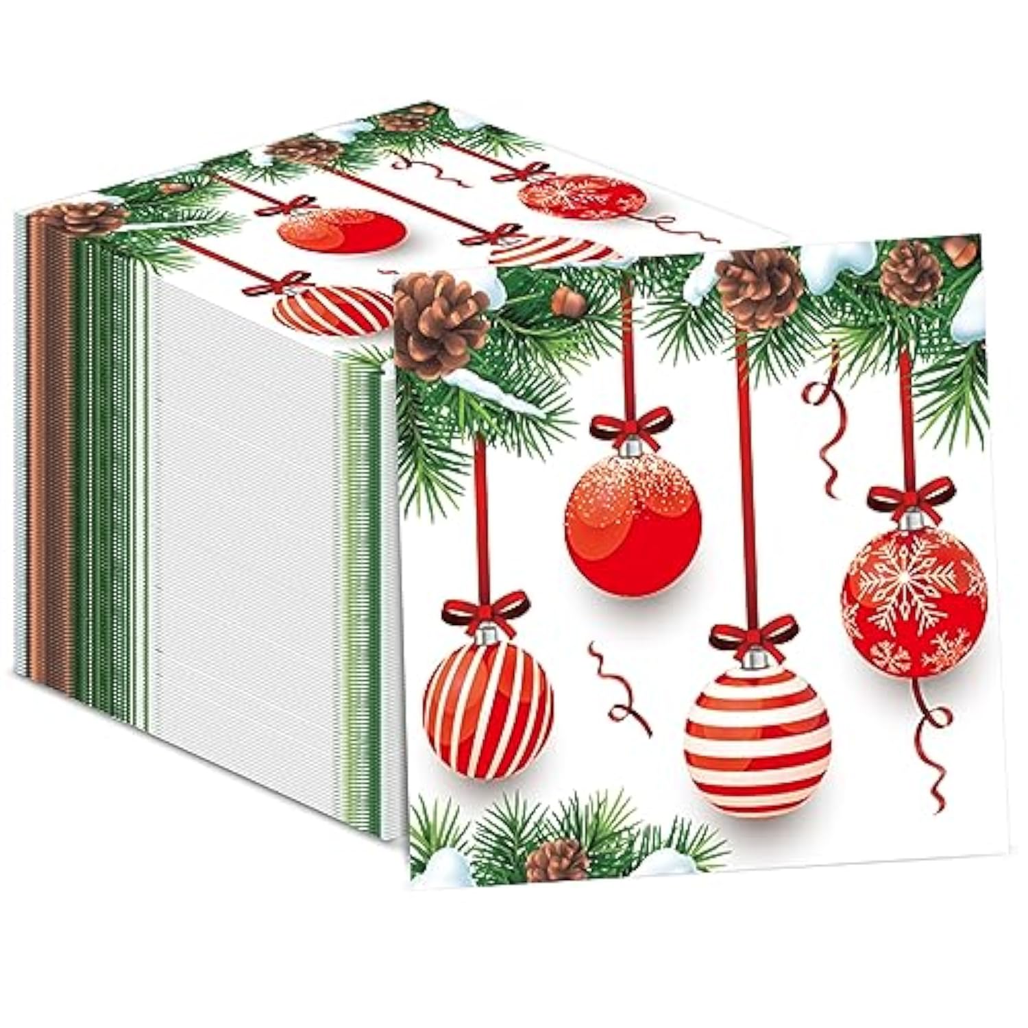 100Pcs Christmas Guest Napkins 3 Ply Holiday Disposable Paper Pack Christmas Balls Paper Luncheon Dinner Hand Napkins Beverage Disposable Napkin For Xmas Party