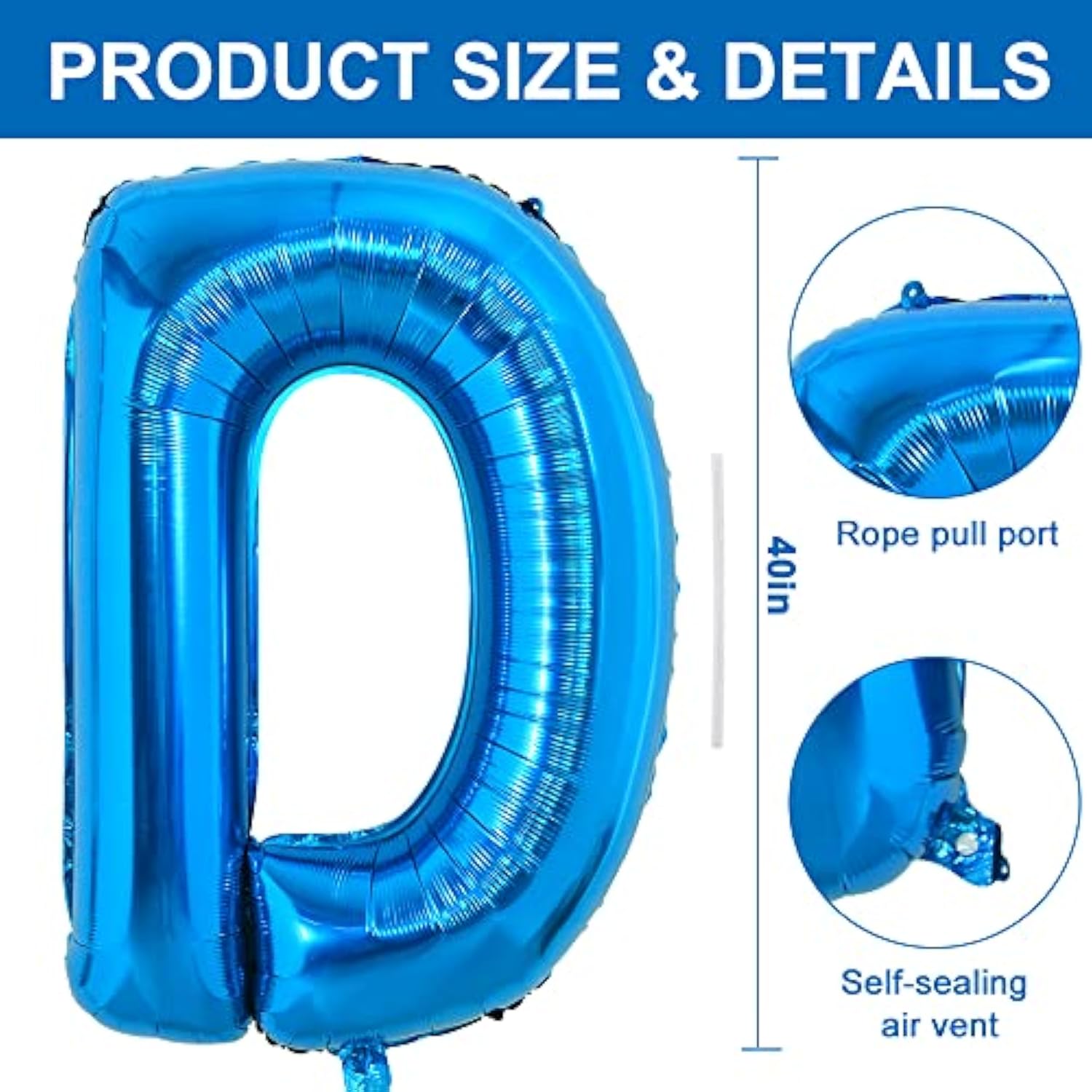 40 Inch Blue Letter D Foil Balloon for Birthday Anniversary New Year Party