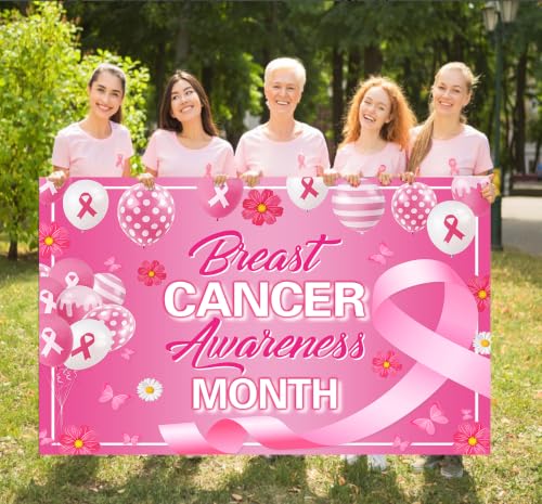 Breast Cancer Awareness Backdrop 8x6FT Pink Ribbon Charity Party Banner