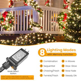Christmas Tree Lights, 65Ft/20M 200 Led Christmas Lights Plug In, 8 Modes Waterproof Outdoor Christmas Lights For Outsid