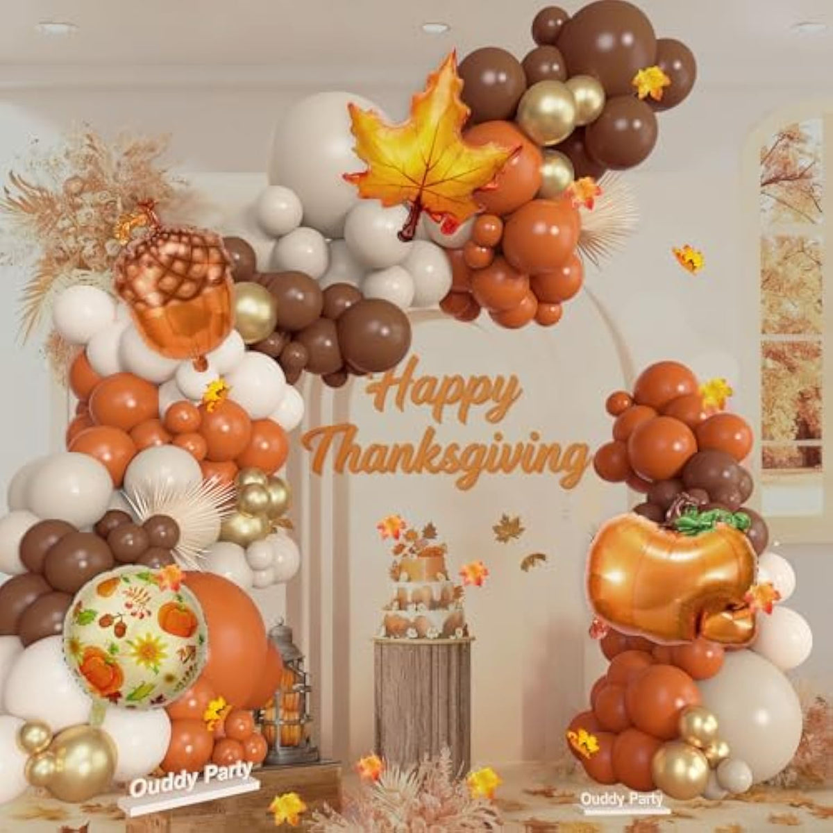 Fall Balloon Arch Kit 194Pcs Orange Brown White Gold Balloons for Thanksgiving Decor