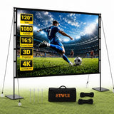 Outdoor Projector Screen with Stand - 120 Inch Portable Projector Screen Indoor and Outdoor Projector Screens 16:9 4K HD Wrinkle Free Lightweight