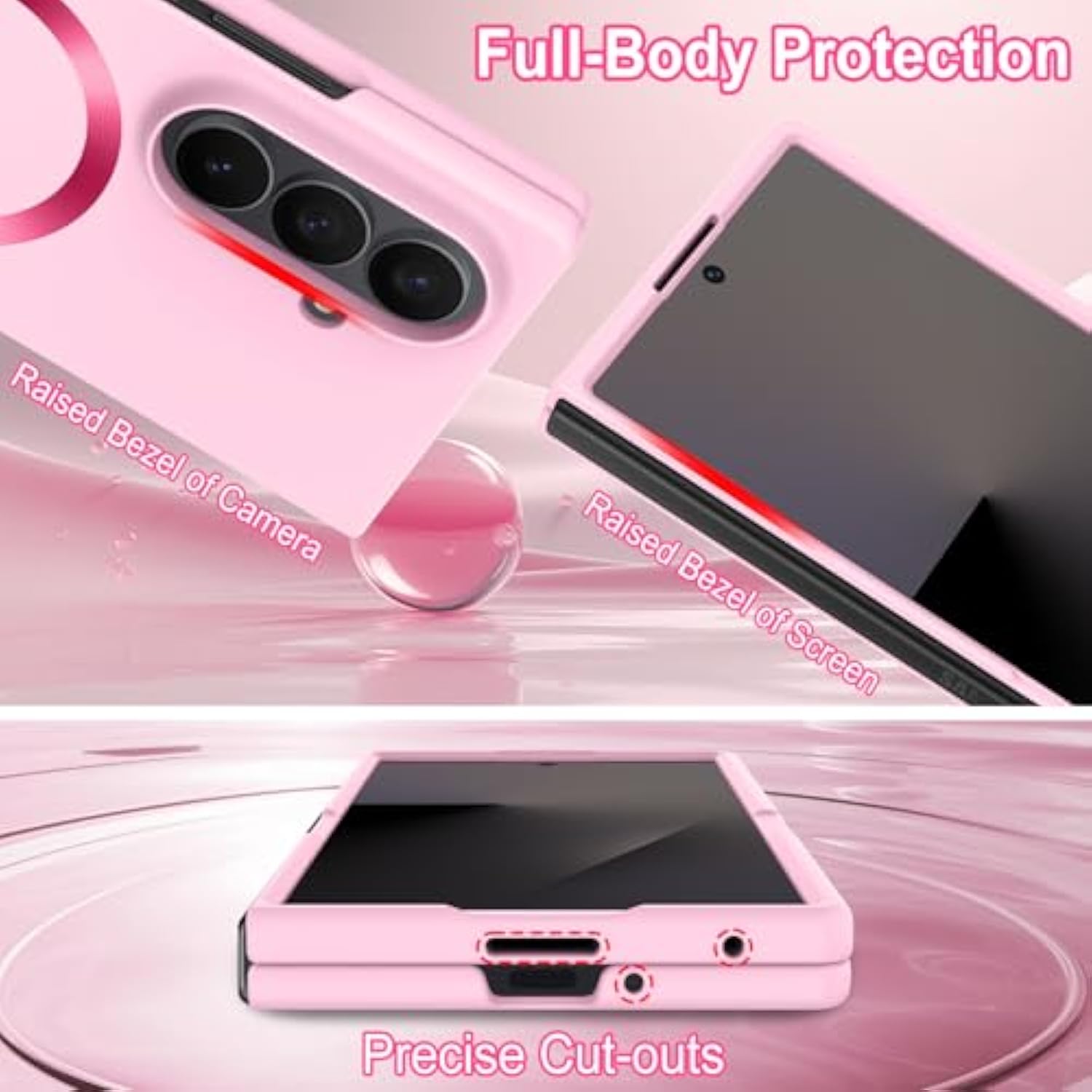 Magnetic Case For Samsung Galaxy Z Fold 7 (Wireless Charging Compatible) Heavy Duty Shockproof Protection Anti-Scratch Hard Pc Slim Phone Cover For Women Men - Pink