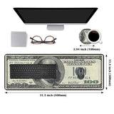 Desk Pad Mat Gaming Mouse Pads With Coasters, 31.5" ×11.8" Large Xxl Non-Slip Rubber Base Mousepad With Stitched Edges For Work & Gaming, Office & Home (100 Dollar Bill)