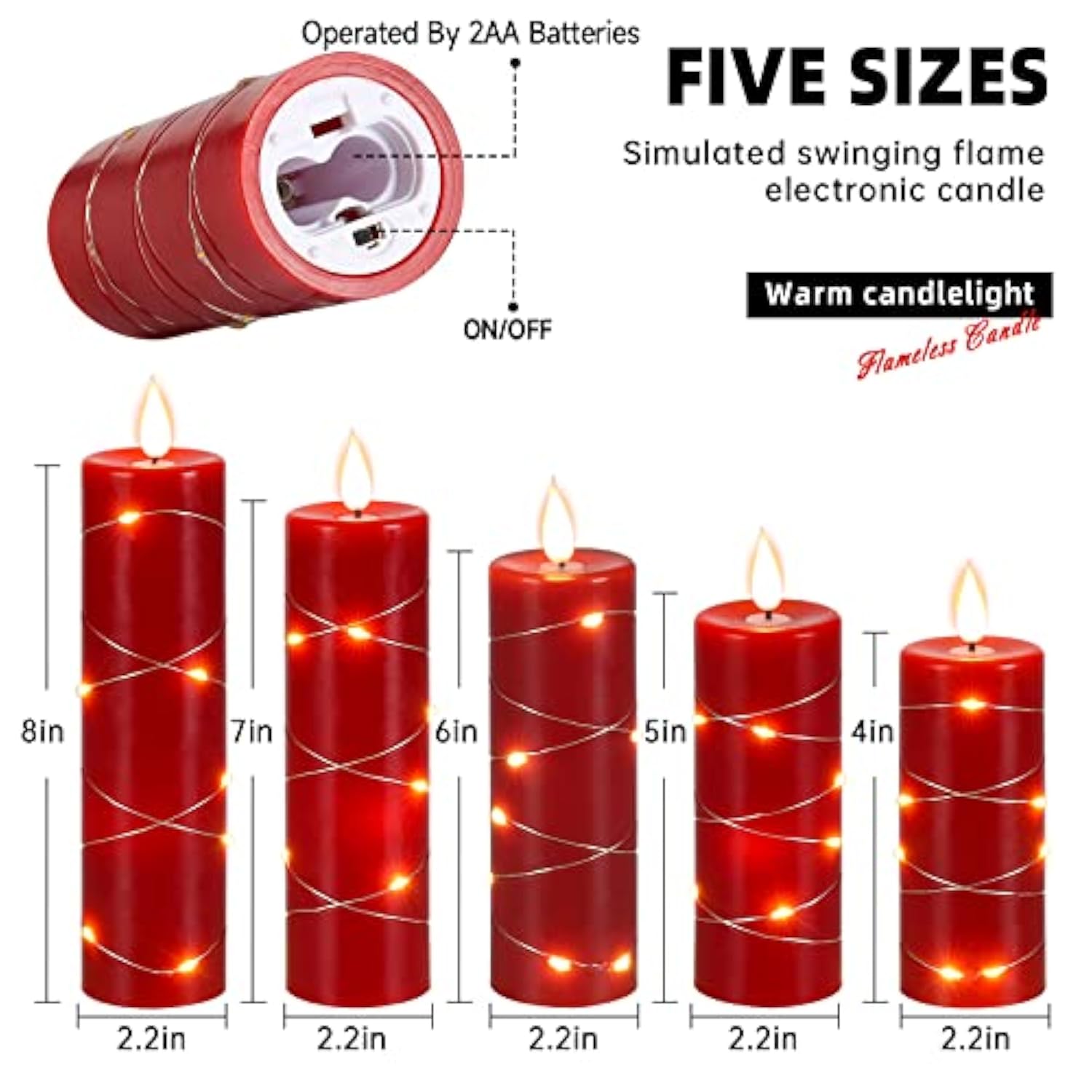 Red Flameless Candle Fairy String Light, Water Drop Flame, Advanced Led Flame Simulation With Remote And Timed Candles, 5-Cell Battery Powered?Christmas Candle