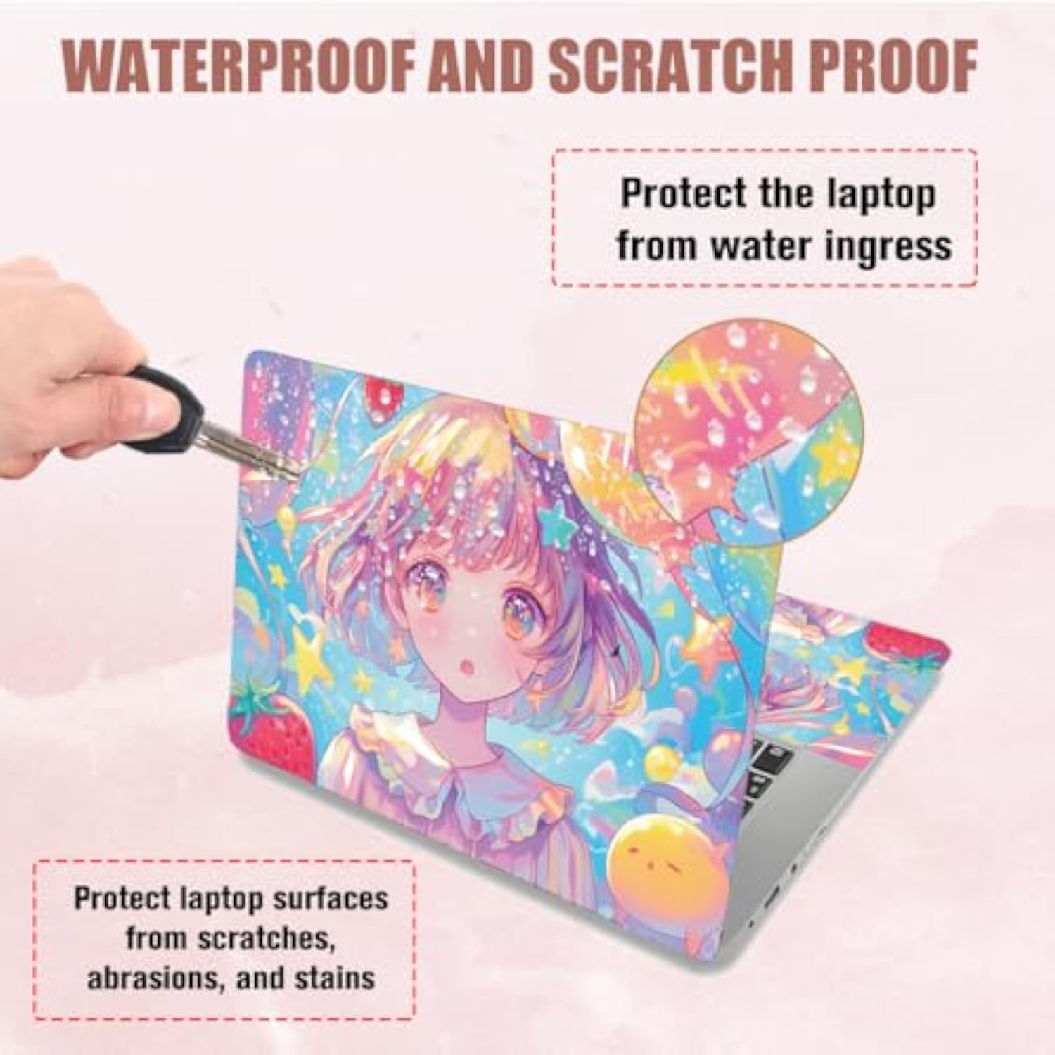 Kawaii Girl Laptop Skin Sticker Decals Fits 12" 13" 13.3" 14" 15 Inch Laptop Cute Universal Removable Vinyl Notebook Cartoon Art Protector Netbook Pc Cover Decal