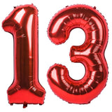40-Inch Red Number 13 Balloons Giant Foil Decor for 13th Birthdays & NYE