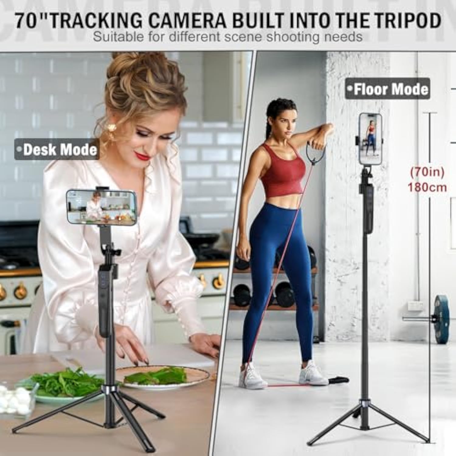 Auto Face Tracking Tripod 360 Rotation With Stand,Android And Iphone Tripod Holder With Remote And Gesture Control, No App,Built-In Tracking Camera Selfie Stick For Live Vlog Streaming Video Tiktok