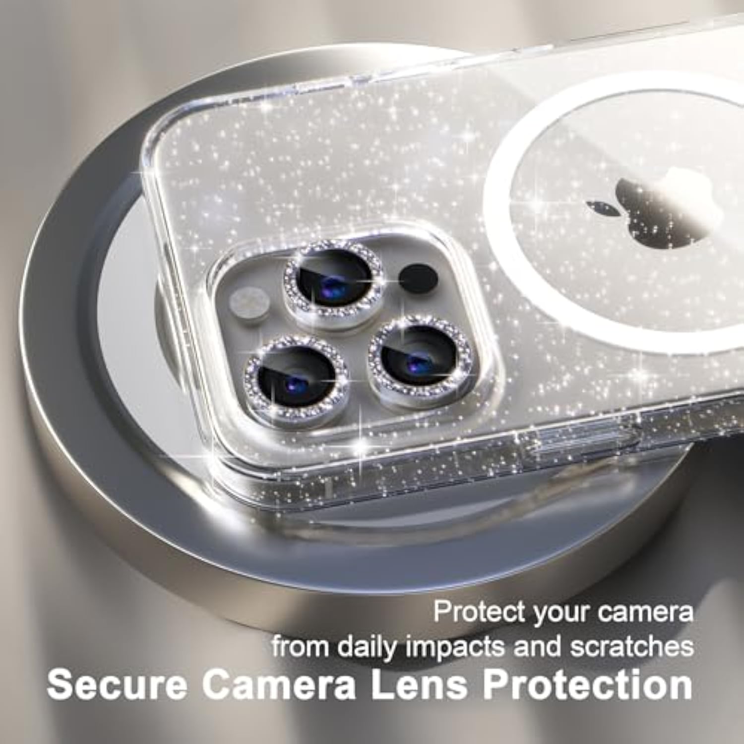 For Iphone 15 Pro Max Case Magnetic, Women Clear Glitter Bling Sparkly Case, [3Xdiamond Camera Lens Protectors] [2Xtempered Glass Screen Protectors] [Compatible Magsafe] (Glitter Clear)