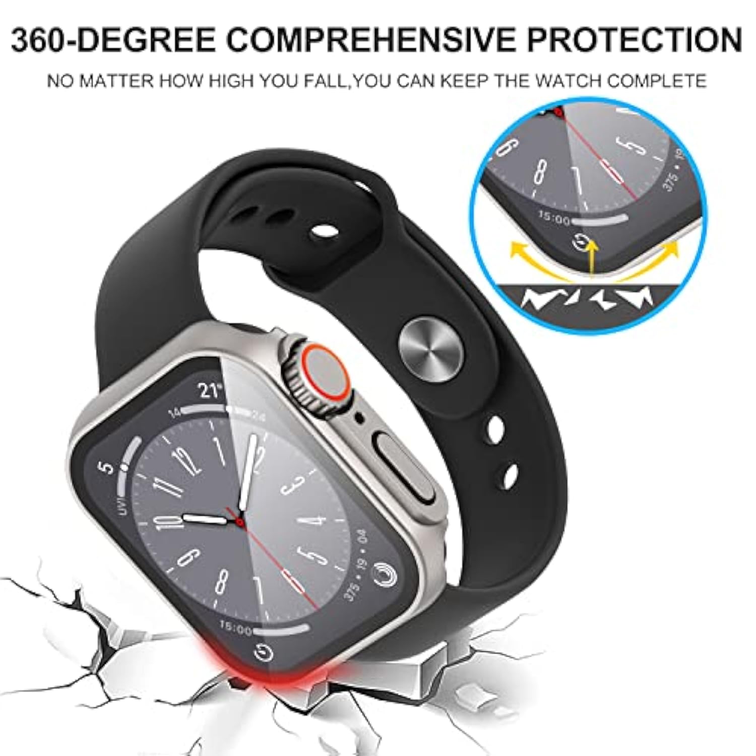 For Watch 45Mm Screen Protector Case, [ Looks Like Ultra Protector Case ] Tempered Glass Unique Design Case Cover For Iwatch Series 7/8/9 Series Se 2 45Mm (Titanium For Iwatch 45Mm)