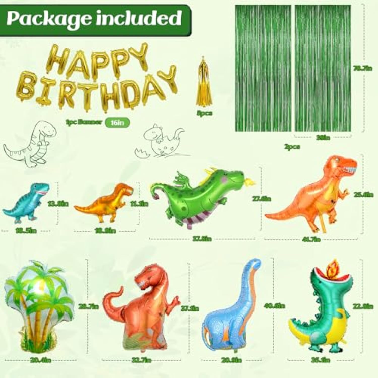 Dinosaur Birthday Party Decorations, 113Pcs Dinosaur Balloons Include Happy Birthday Balloons, Curtains For Dino Themed Party Baby Shower Decorations Supplies Boys Kids