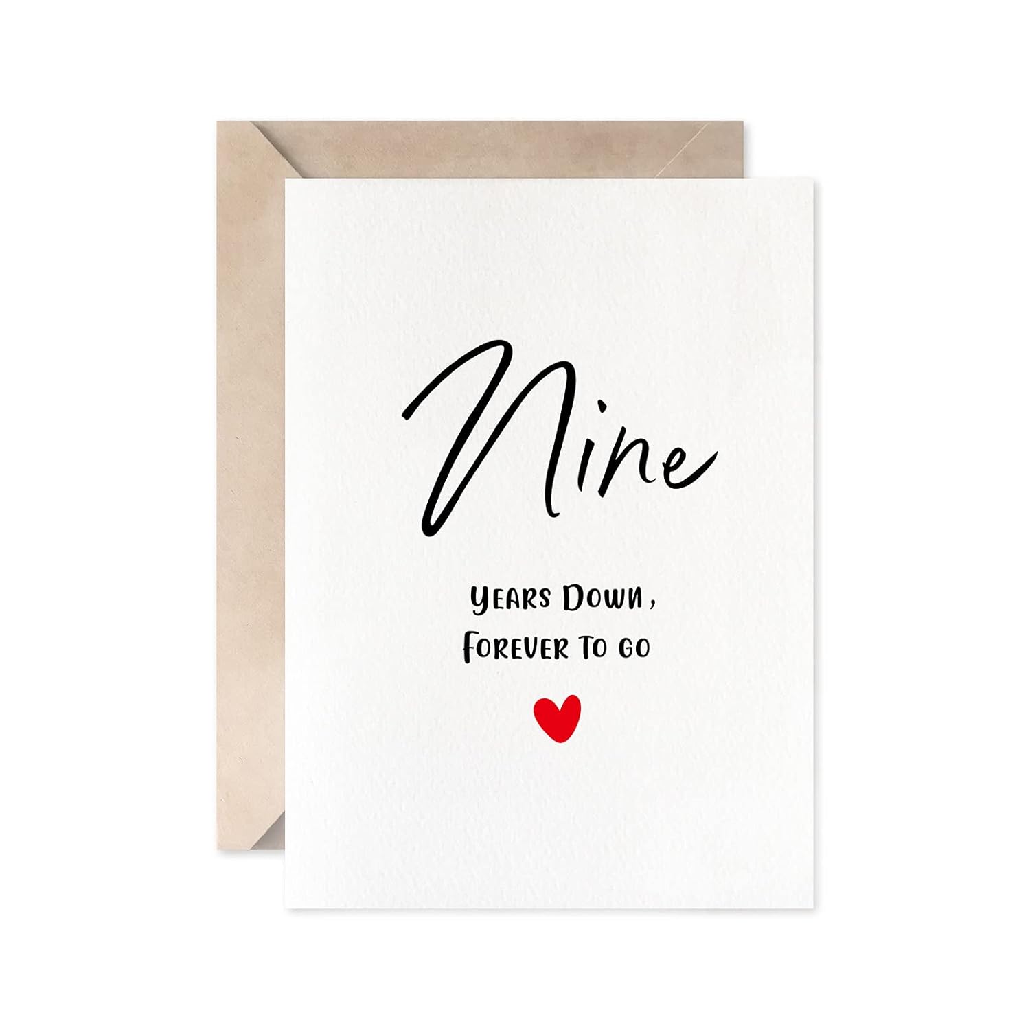 9Th Anniversary Card, Nine Years Down Forever To Go, Romantic Valentines Day Wedding Card For Husband Wife