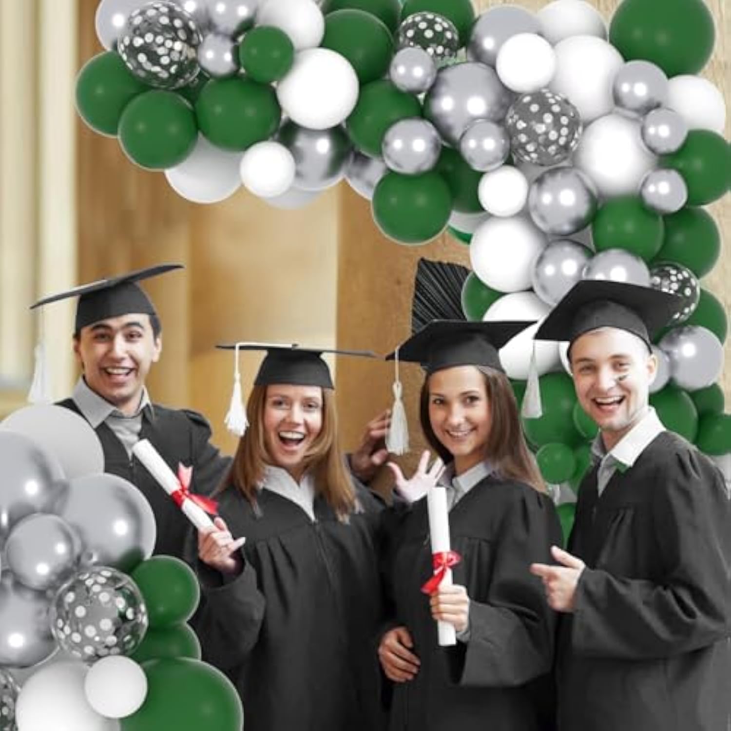 Dark Green White Silver Balloon Garland Arch Kit - 122Pcs White Dark G