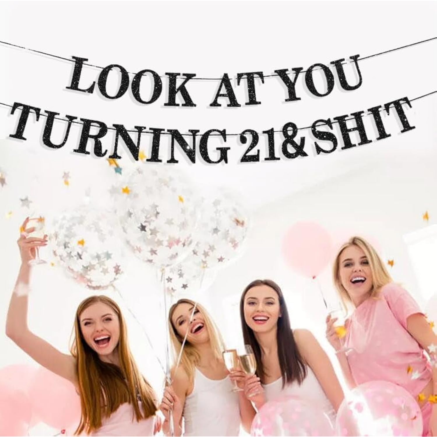 Look At You 21 & Sh*T Banner - 21St Birthday Sign Glitter Rip Fake Id Banner For Funny 21St Birthday Decorations