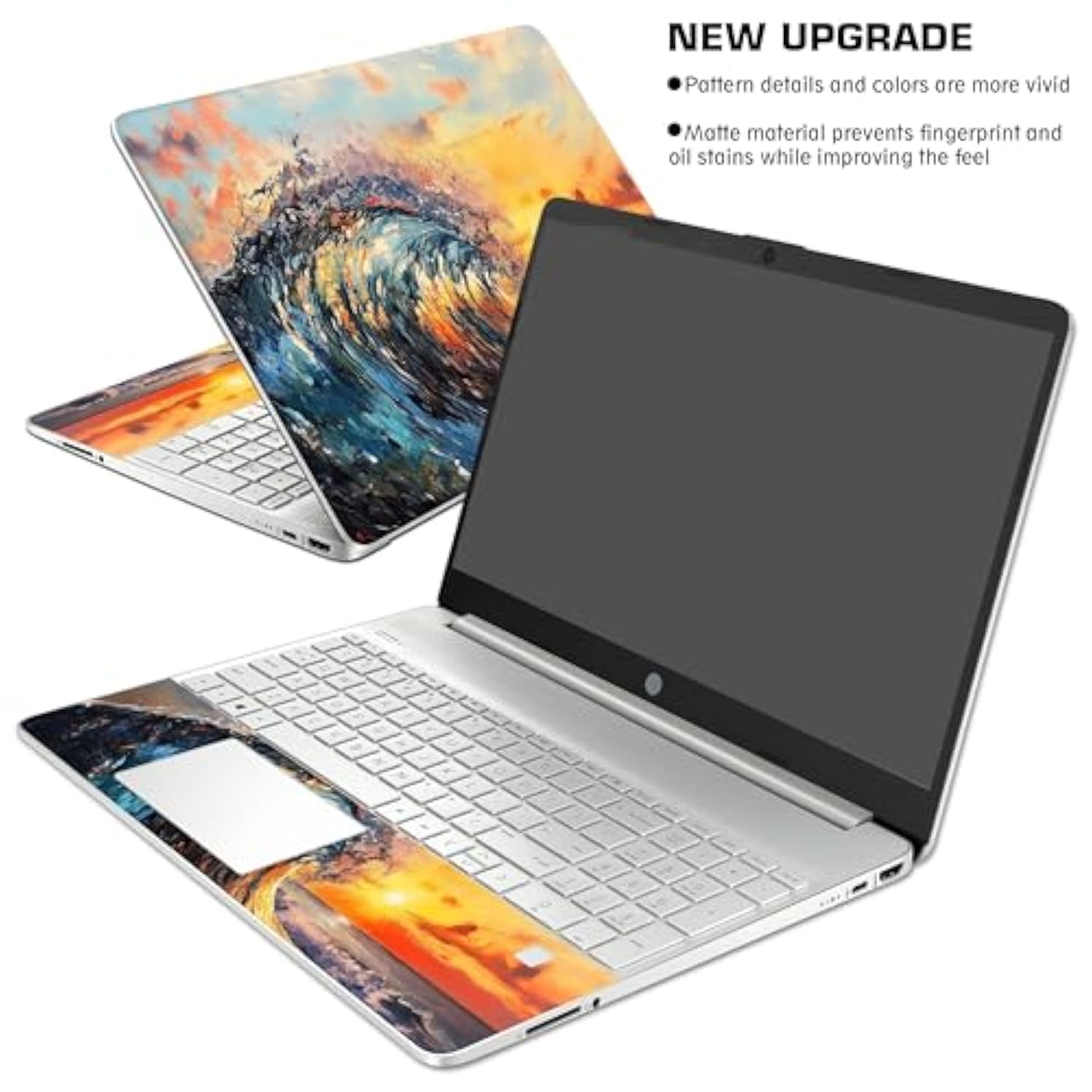 Laptop Skin Decal Hp 15.6" - Great Wave, Laptop Cover Sticker, No Cutting Required, No Bubble, Waterproof, Scratch Resistant - Including Wide Screen And Wrist Pad