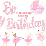3Pcs Ballet Girls Happy Birthday Banners Glitter Pink Ballerina Birthday Decorations Ballerina Party Banners Ballet Themed Hanging Banner Decor For Girls Tutu Dance Party Supplies