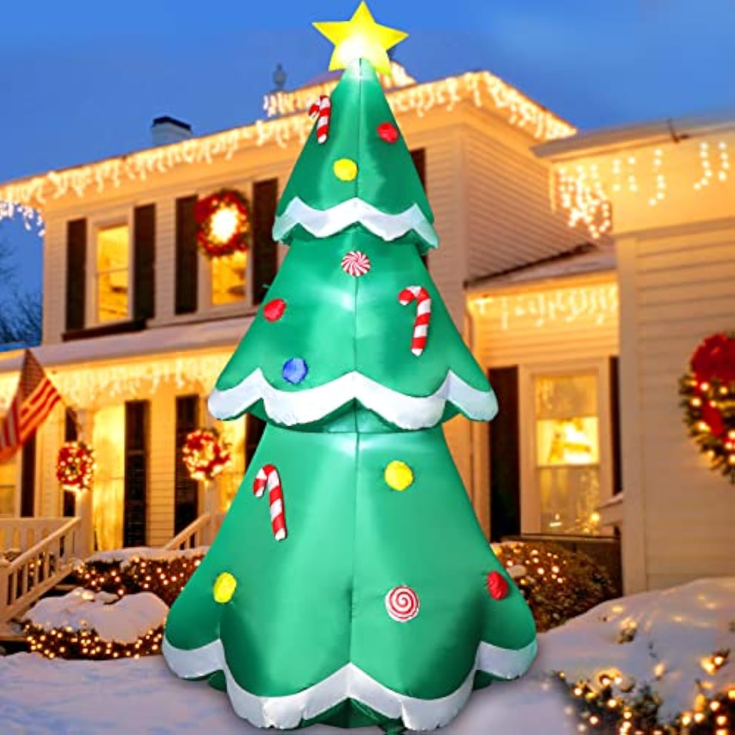 7 Ft Tall Christmas Inflatables Tree Decorations Outdoor, Blow Up Christmas Tree Yard Decor With Led Lights Star Treetop
