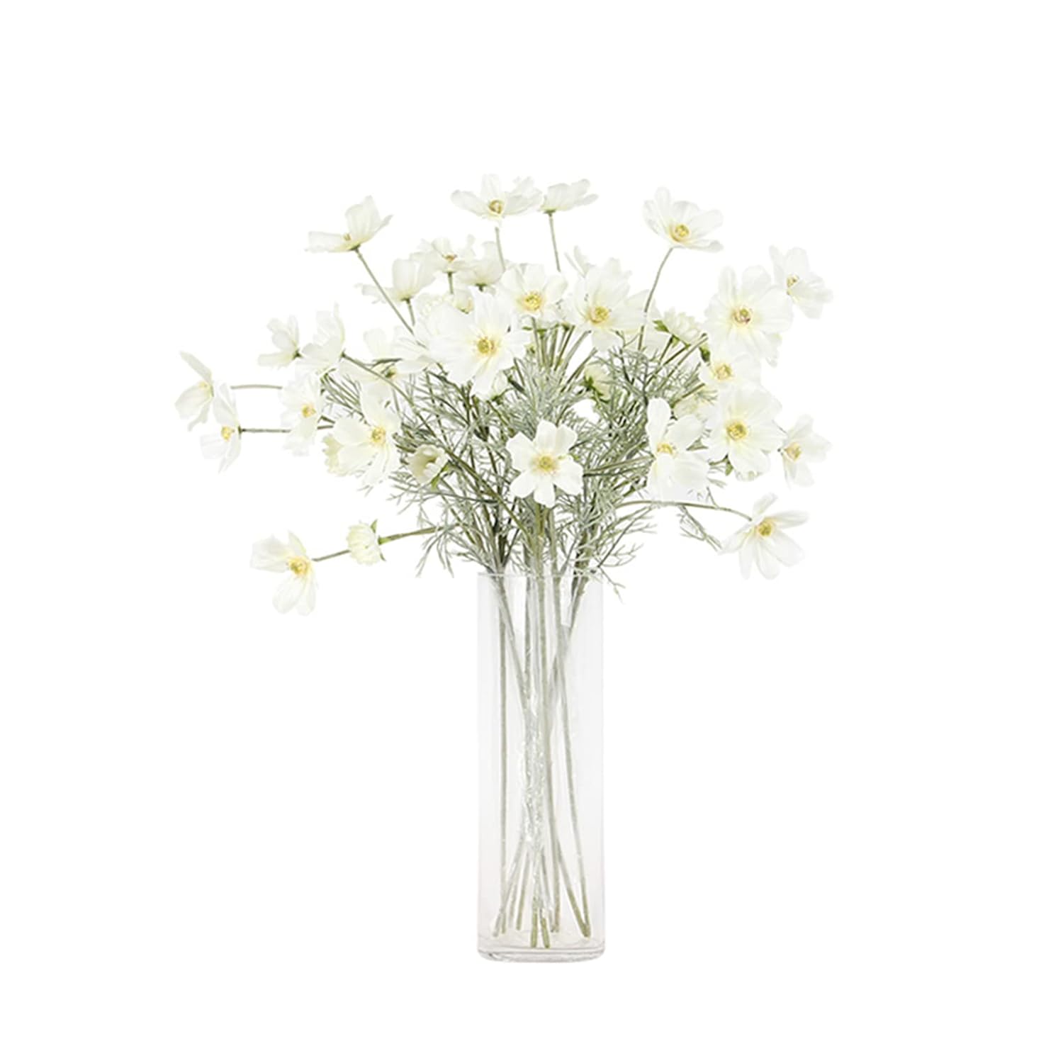 2 Pcs Artificial Fake Flowers Plants Cosmos Silk Flower Arrangements Wedding Bouquets Decorations Plastic Floral Table Centerpieces For Home Kitchen Garden Party Decor Approx 23.6'' High - White