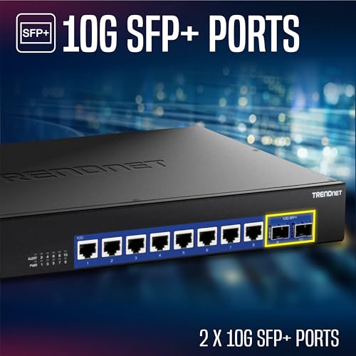 10-Port 10G Unmanaged Switch, Teg-S7102, 8 X 10G Rj-45 Ports, 2 X 10G Sfp+ Ports, 200Gbps Switching Capacity, Rackmount Design, Protection, Black