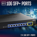 10-Port 10G Unmanaged Switch, Teg-S7102, 8 X 10G Rj-45 Ports, 2 X 10G Sfp+ Ports, 200Gbps Switching Capacity, Rackmount Design, Protection, Black