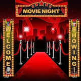 3 Pieces Light Movie Night Porch Sign Banner Led Movie Theme Party Decorations Theater Welcome Now Showing Lights Camera Action Hanging Porch Sign For Home Film Backdrop Party Supplies