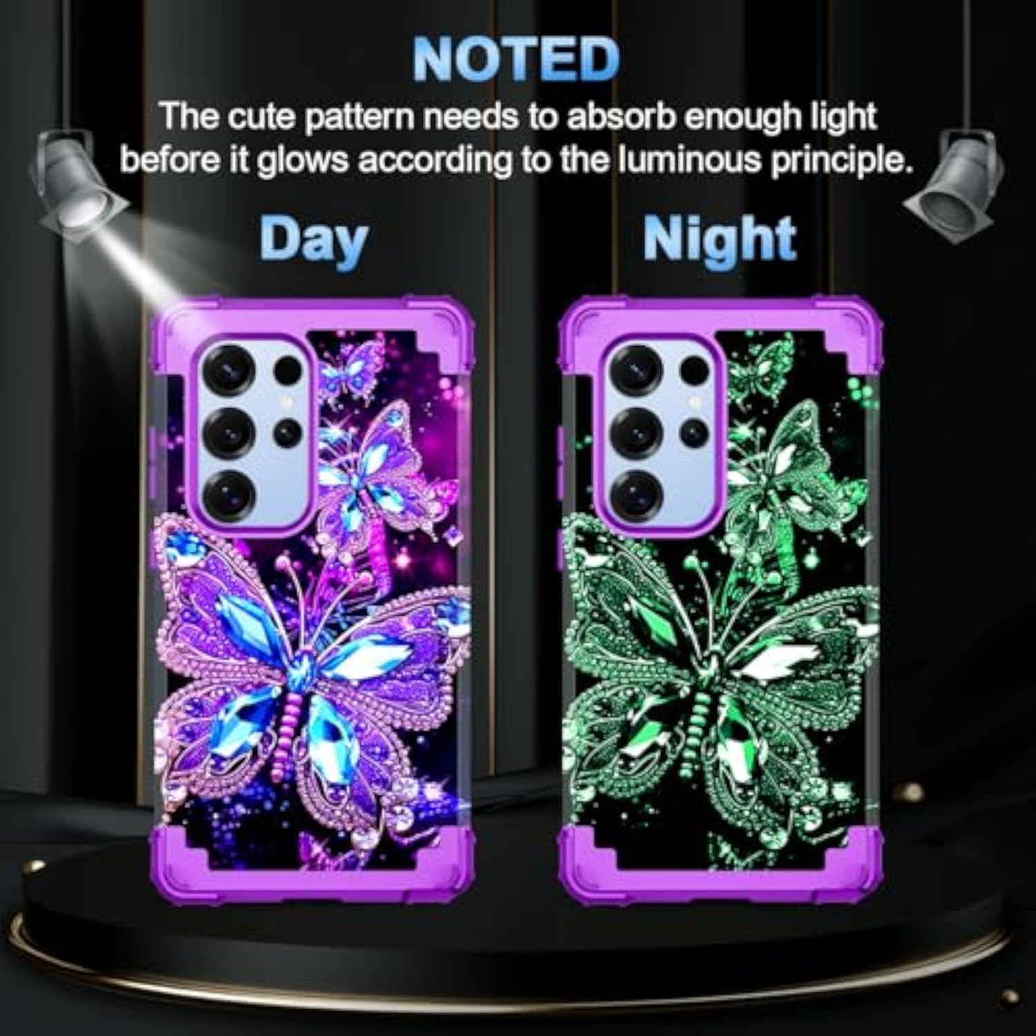 For Galaxy S25 Ultra 5G Case,Glow In The Dark Three Layer Heavy Duty Shockproof Full Protection Hard Plastic Bumper+Soft Silicone Protective Case For Samsung Galaxy S25 Ultra 6.9 Inch,Dark