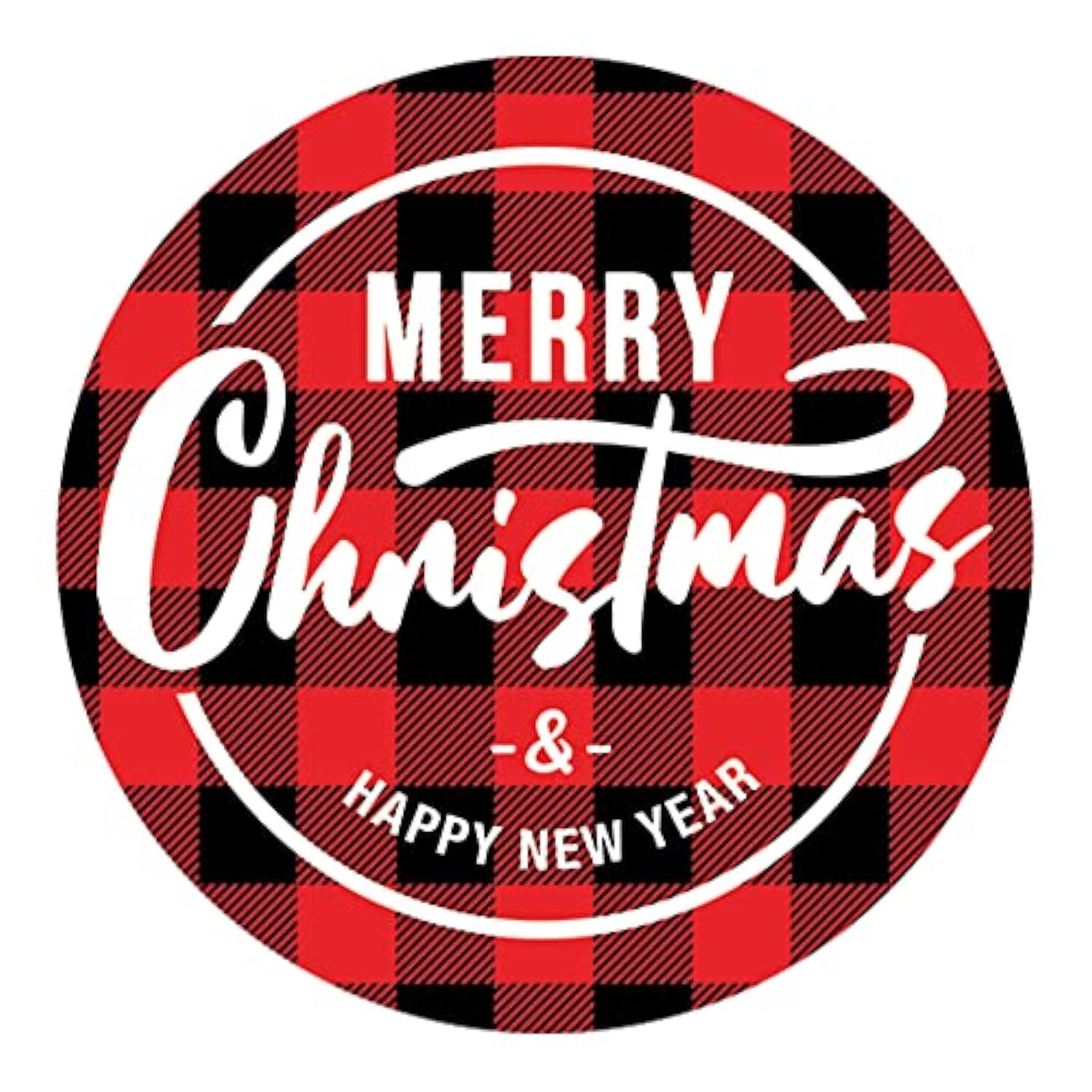 Christmas Card Envelope Stickers, Buffalo Plaid Merry Christmas And Happy New Year Round