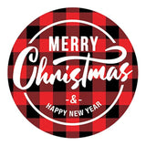Christmas Card Envelope Stickers, Buffalo Plaid Merry Christmas And Happy New Year Round