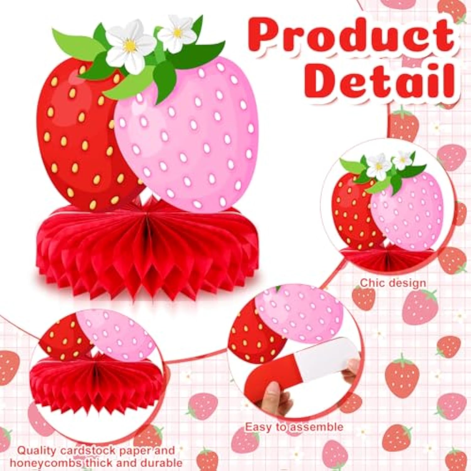 7 Pcs Strawberry Honeycomb Centerpieces Berry First Birthday Decorations Strawberry Table Centerpieces For Sweet Berry One Birthday Table Topper Summer Fruits Baby Shower Party Favor Supplies
