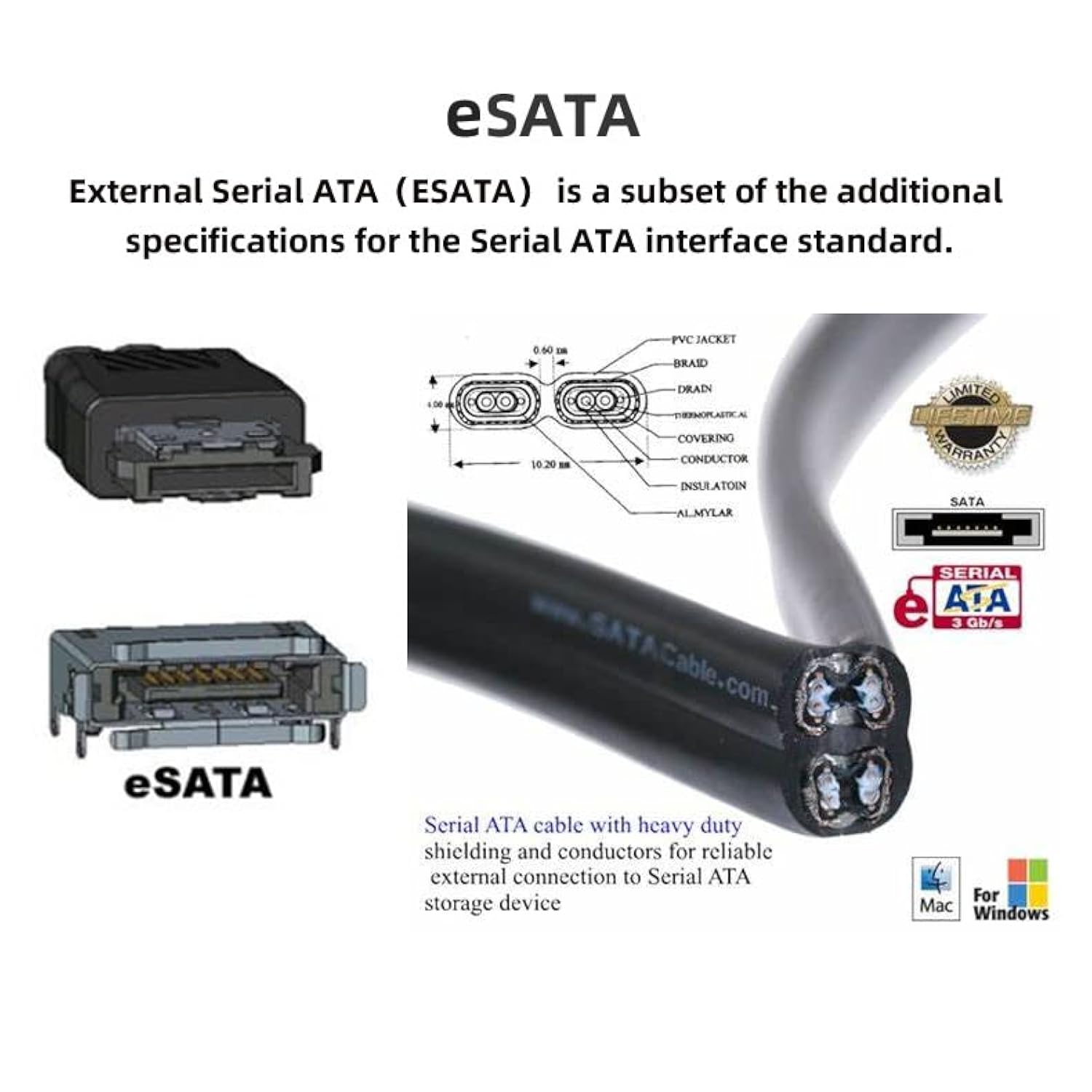 Ps3 Hard Disk Sata 7P Male To Esata 7P Female Extender Extension Cable 50Cm