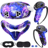 Silicone Cover Set Compatible With Meta/Oculus Quest 3S Accessories, Vr Silicone Face Cover, Vr Shell Cover,Touch Controller Grip Case,Camera Lens Protector Set (Starry Purple)