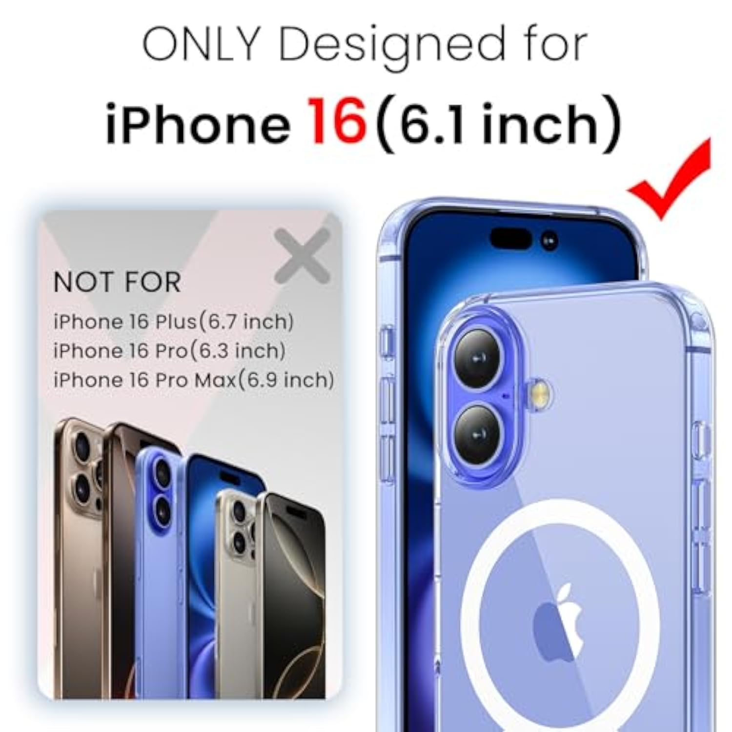 3 In 1 For Iphone 16 Case Clear With Magsafe, Not Yellowing, Screen Protector*1 Camera Lens Protector*1, Military-Grade Protection For Iphone 16 Phone Case 6.1 Inch Clear