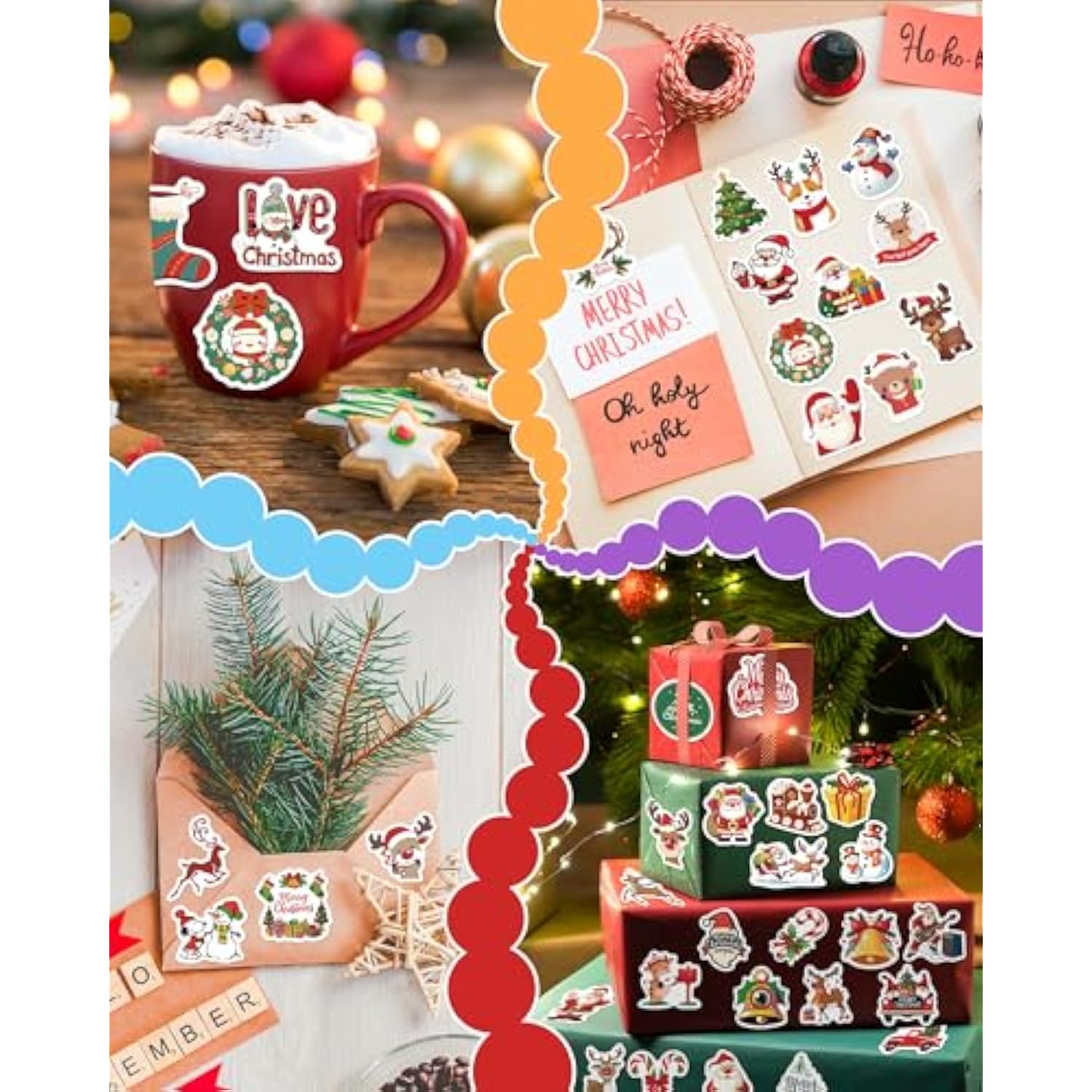 300 Pcs Christmas Stickers For Kids, Christmas Party Favors, Bulk Crafts Prizes & Goodie Bags Stuffers, Waterproof Vinyl Water Bottle Stikers Pack