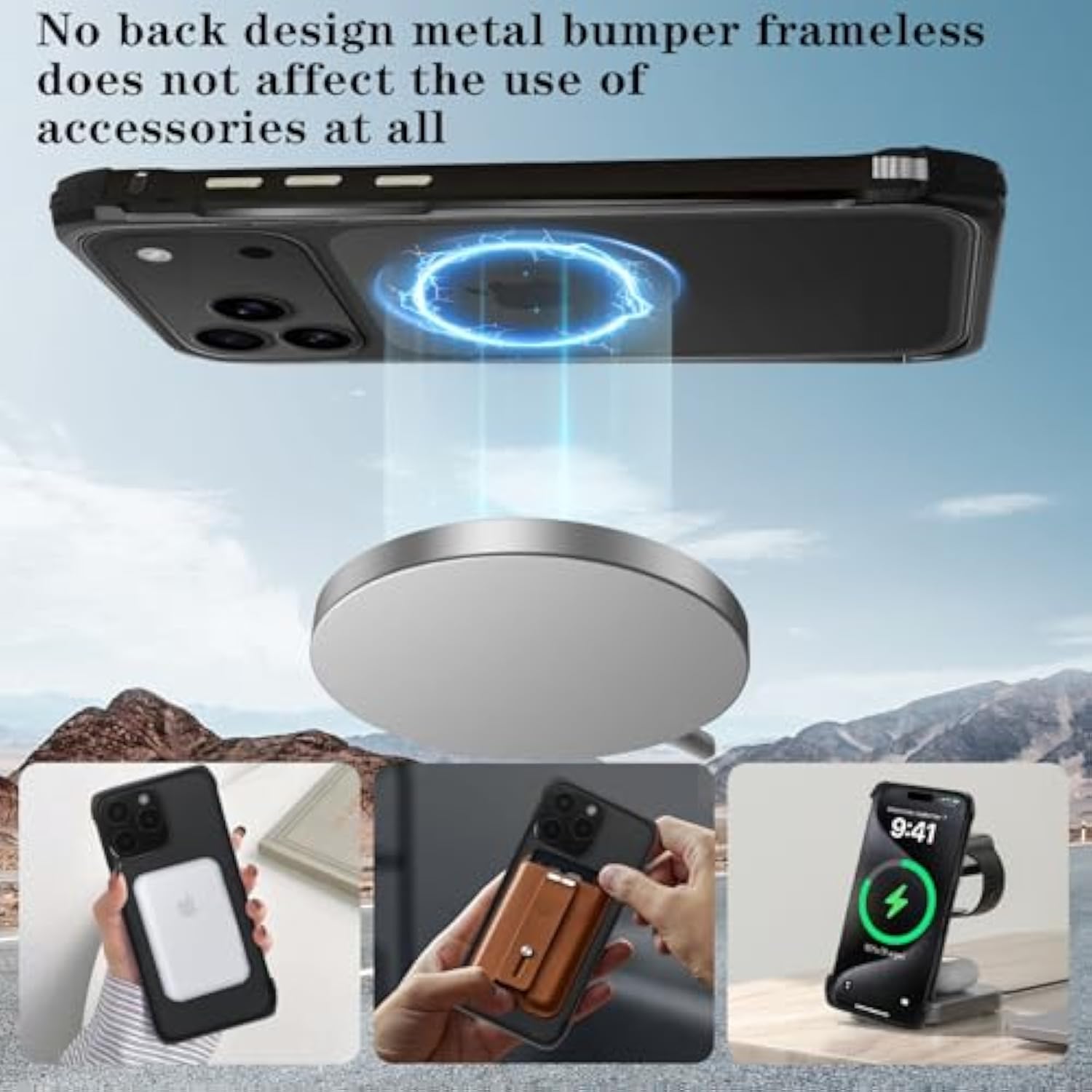 For Iphone 17 Pro Max Metal Case Bumper, Compatible With Magsafe, Slim Metal Frame Backless Fast Heat Dissipation, 4 Corner Shockproof Protection Phone Cover Case For Iphone 17 Pro Max (Black)