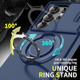 Samsung Galaxy S25 Ultra Case with Slide Camera Cover and Rotating Kickstand Ring, Slim Magnetic Shockproof Accessories Phone Case for Samsung S25 Ultra (Blue) - Protective Case for Samsung S25 Ultra with Rotating Stand
