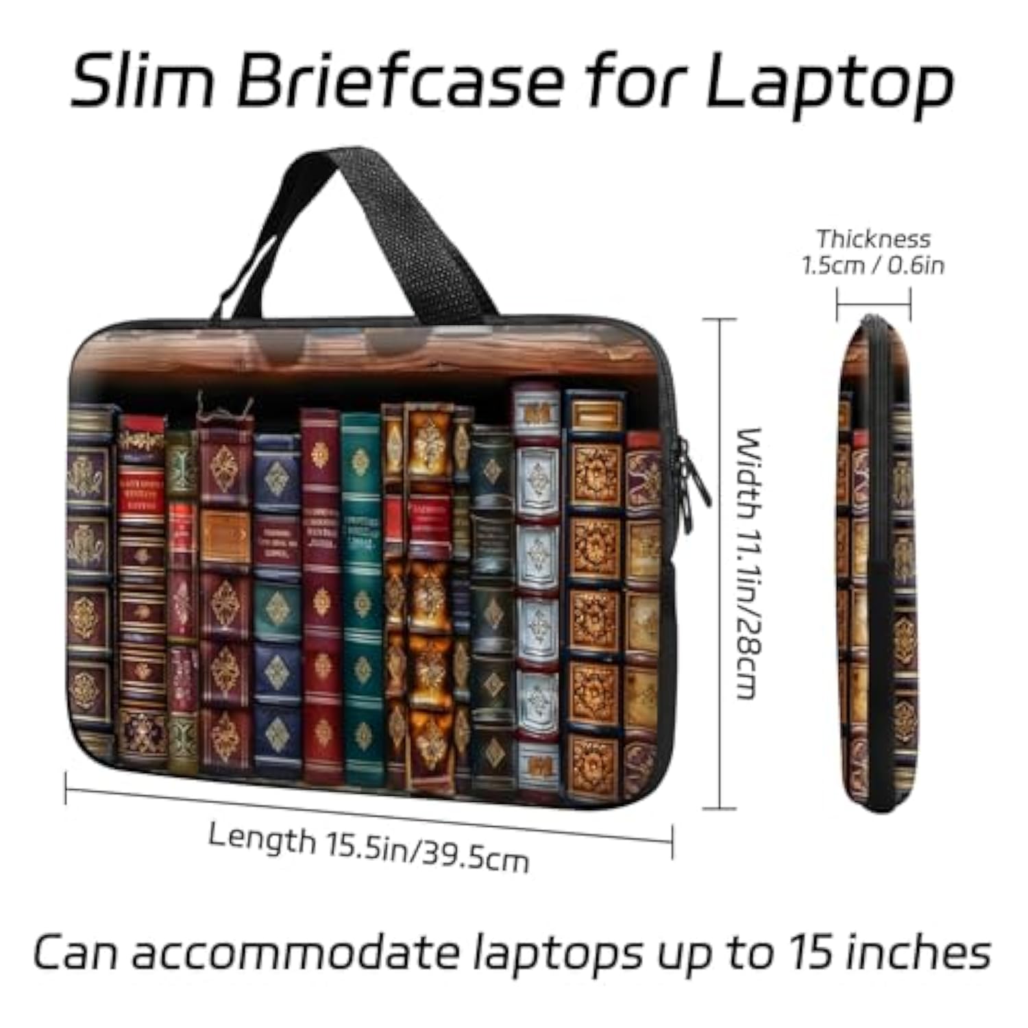 14 15 15.4 15.6 Inch Laptop Handle Bag Computer Bag, Pouch Holder Notebook Sleeve Cover Soft Case Compatible For Dell,Lenovo,Toshiba Hp, Asus Notebook-Vintage Bookshelf
